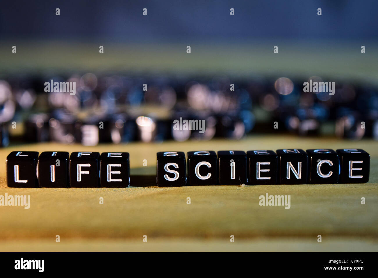 LIFE SCIENCE concept wooden blocks on the table. With personal development, education and motivation concept on blurred background Stock Photo