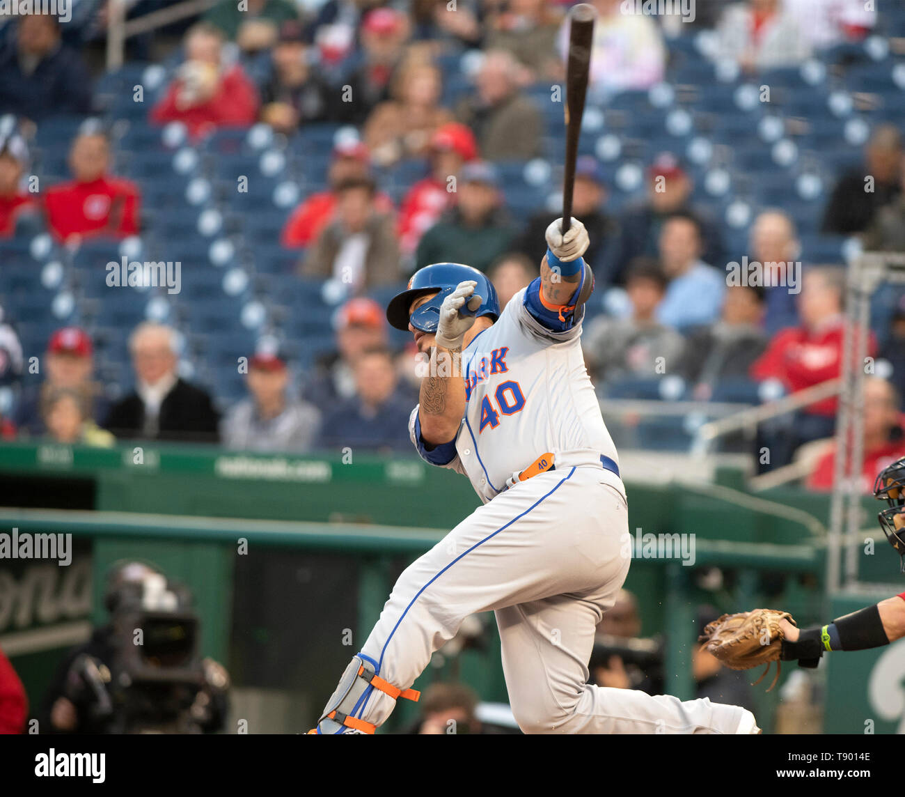 New York Mets catcher Wilson Ramos (40) connects for a first inning grand slam against the Washington Nationals at Nationals Park in Washington, D.C. on May 14, 2019. Credit: Sachs / CNP/MediaPunch (RESTRICTION: NO New York or New Jersey Newspapers or newspapers within a 75 mile radius of New York City) Stock Photo