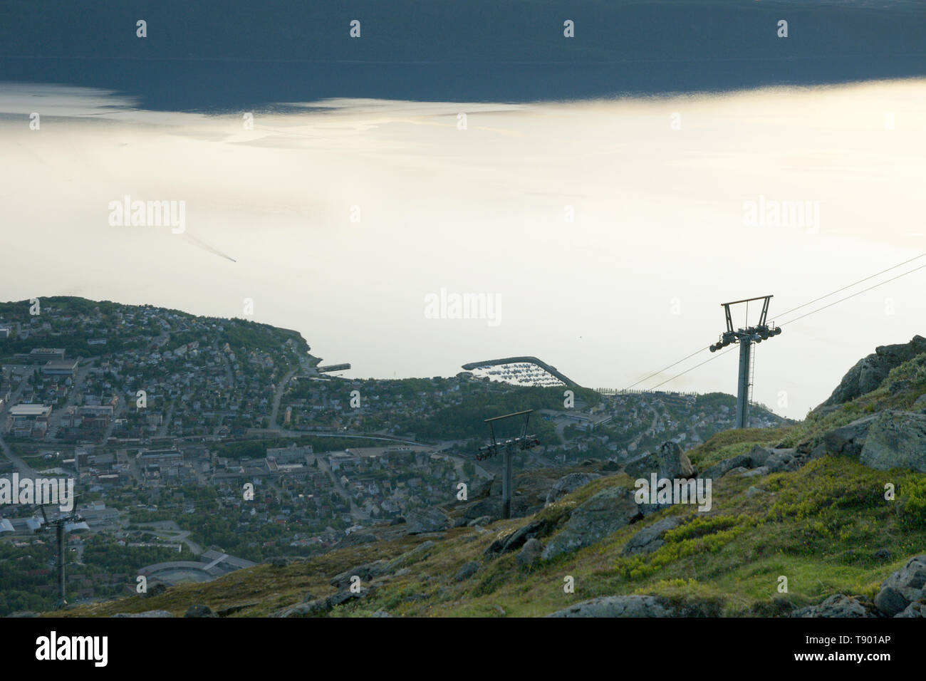 view from fagernestoppen at midnight sun / narvik / norway Stock Photo