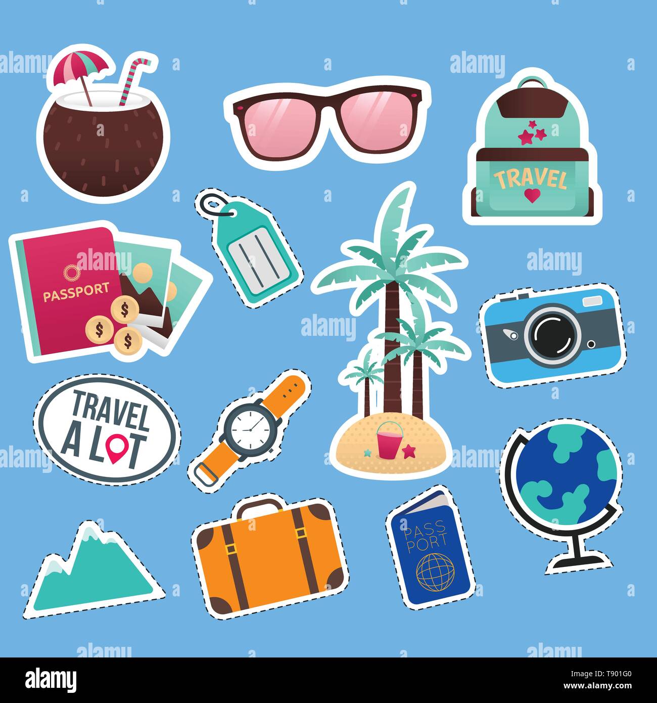 Vector travel sticker and label set with famous countries, cities,  monuments, flags and symbols in retro or vintage style. Includes Italy,  France, Rus Stock Vector Image & Art - Alamy