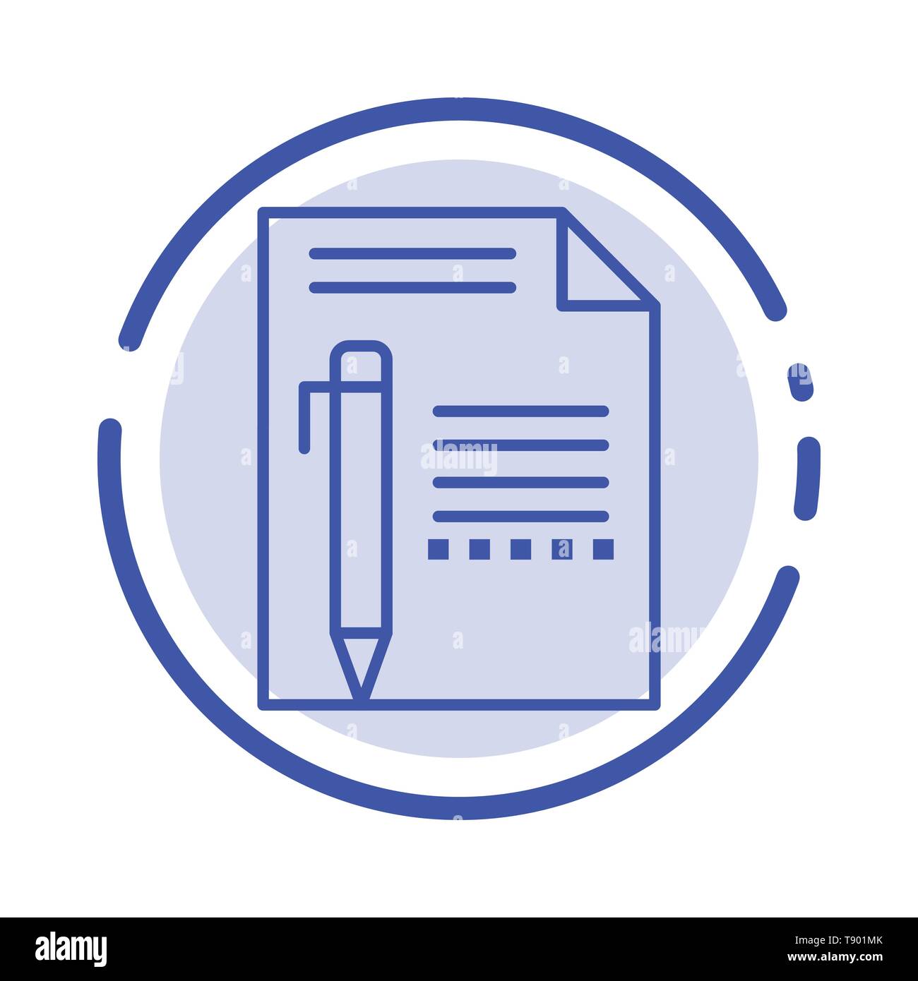 Document, Edit, Page, Paper, Pencil, Write Blue Dotted Line Line Icon Stock Vector
