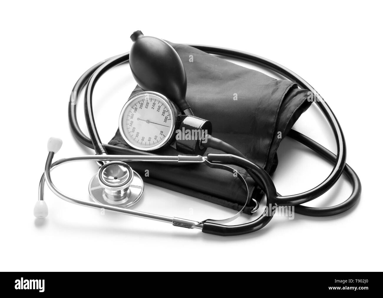 Sphygmomanometer with stethoscope on white background Stock Photo Alamy