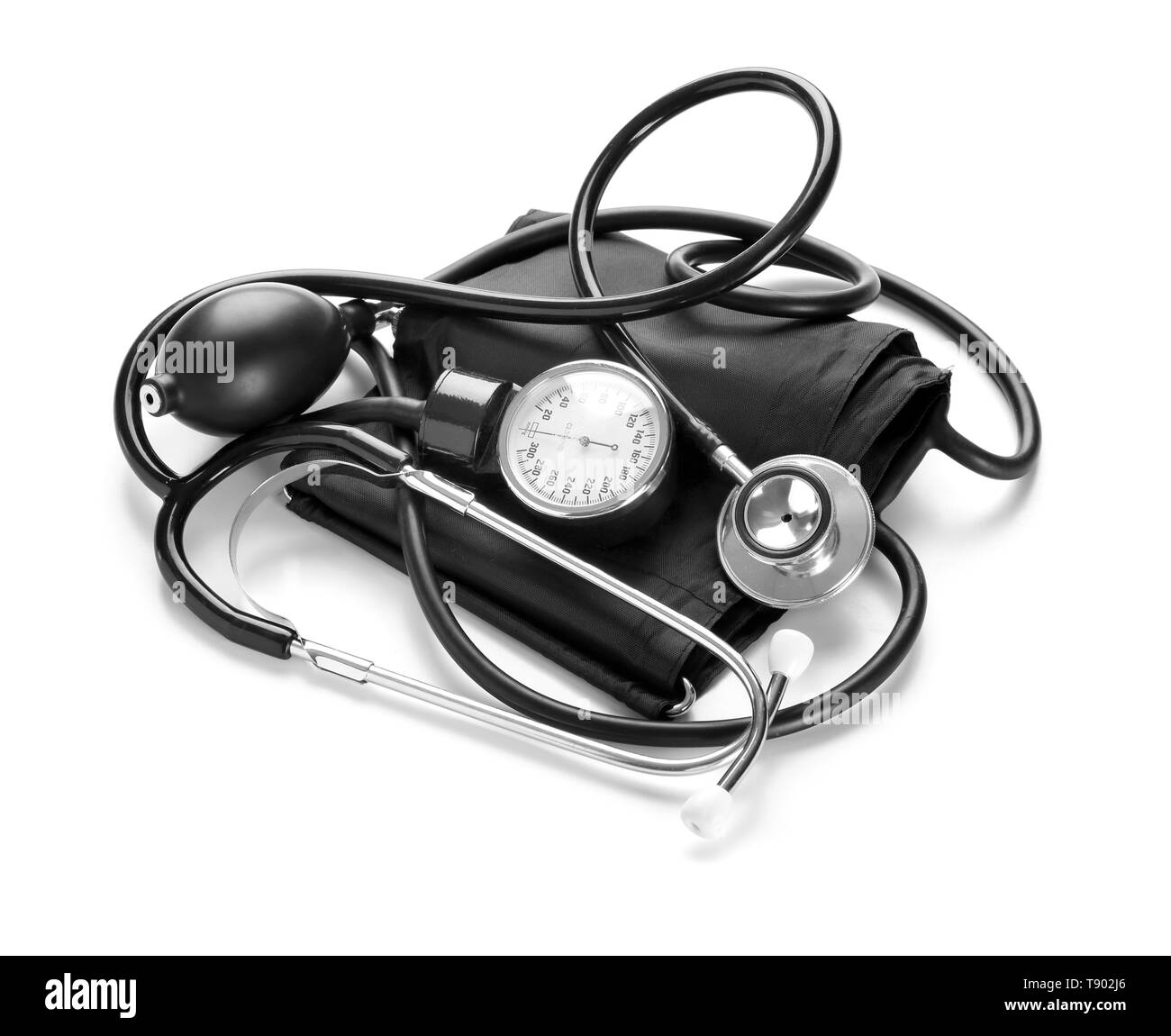 Sphygmomanometer with stethoscope on white background Stock Photo Alamy