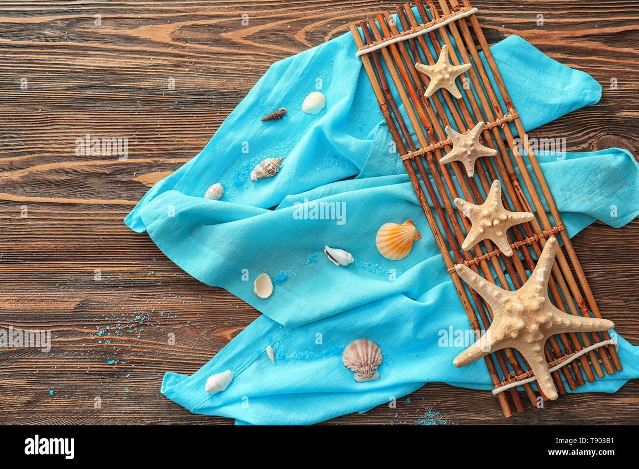 Composition With Shells Composition with different sea shells on wooden background Stock Photo ...