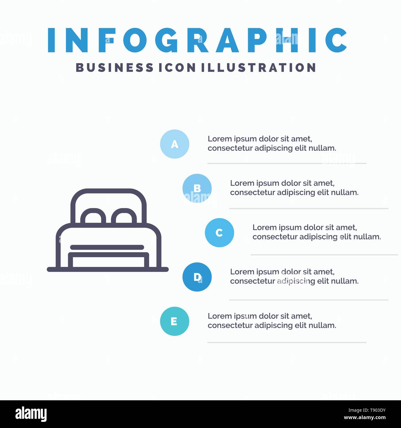 Bed Sleep Room Hotel Blue Infographics Template 5 Steps