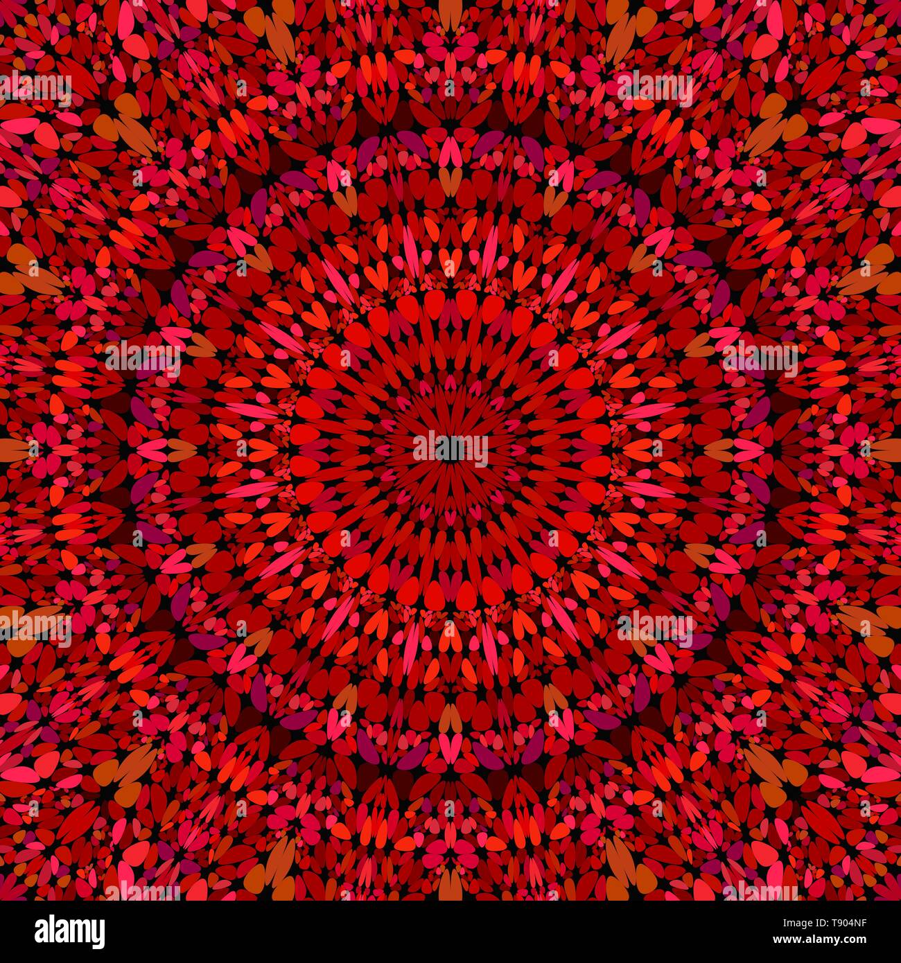 Red abstract petal mosaic mandala pattern wallpaper - tribal vector design Stock Vector