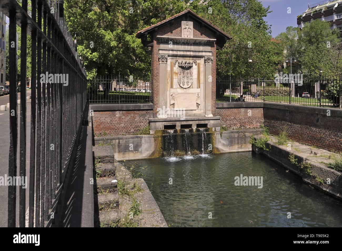Milan (Italy), the remains of the Conca di Varenna, ancient work of hydraulic engineering near the Darsena basin, built between 1551 and 1558 to transport materials for the construction of the Duomo cathedral Stock Photo