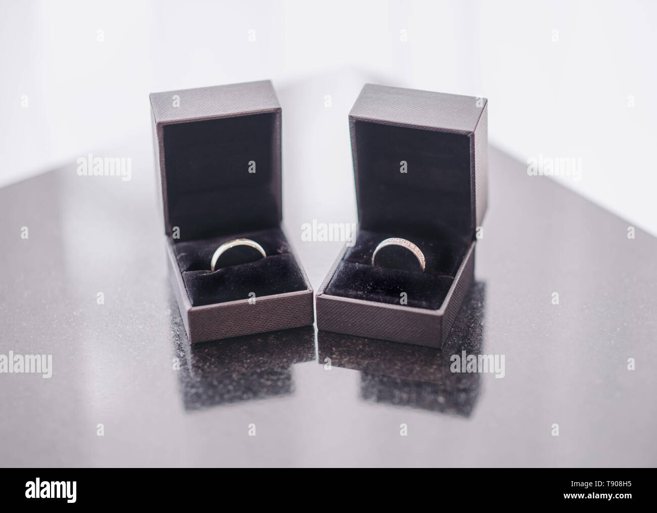 Wedding rings in boxes Stock Photo Alamy