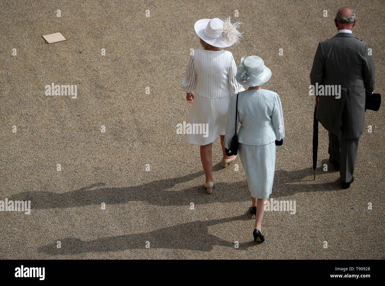 The Prince of Wales, the Duchess of Cornwall and the Princess Royal during a garden party at Buckingham Palace in London. Stock Photo