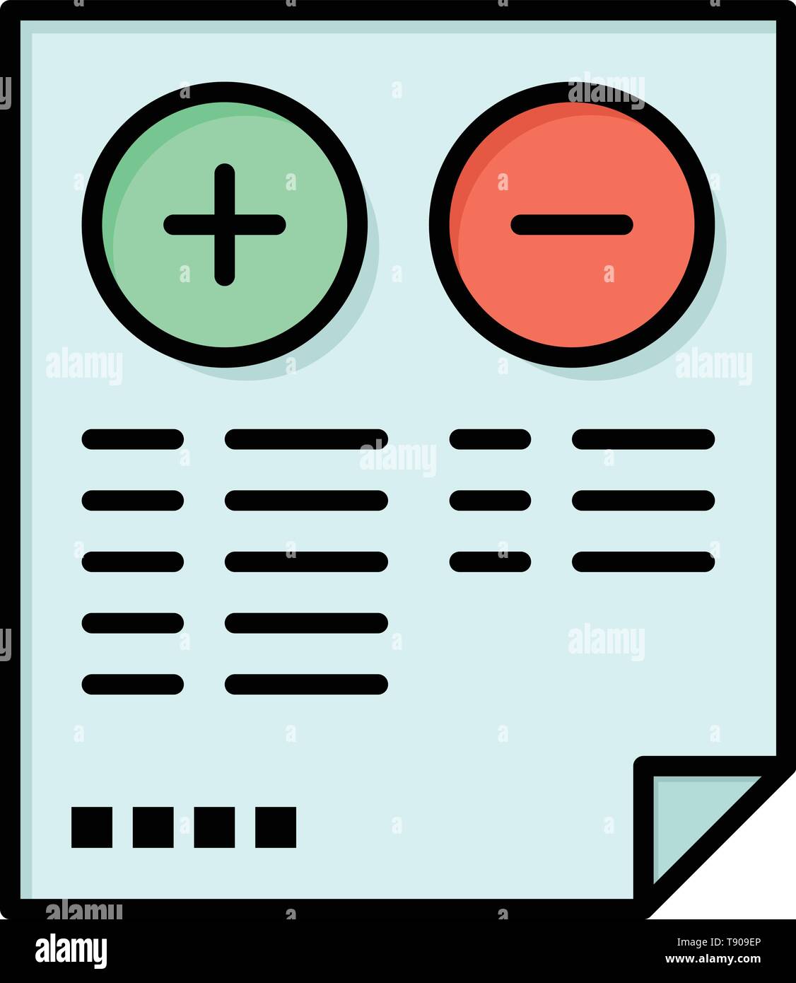 Pros Cons Document Plus Minus Flat Color Icon Vector Icon