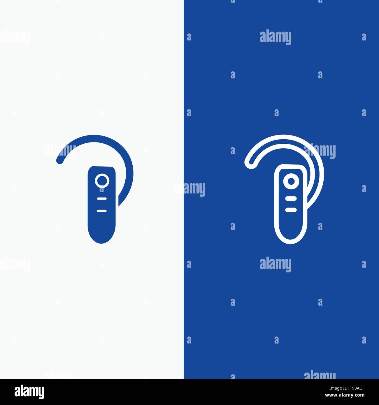 Accessory, Bluetooth, Ear, Headphone, Headset Line and Glyph Solid icon Blue banner Line and Glyph Solid icon Blue banner Stock Vector