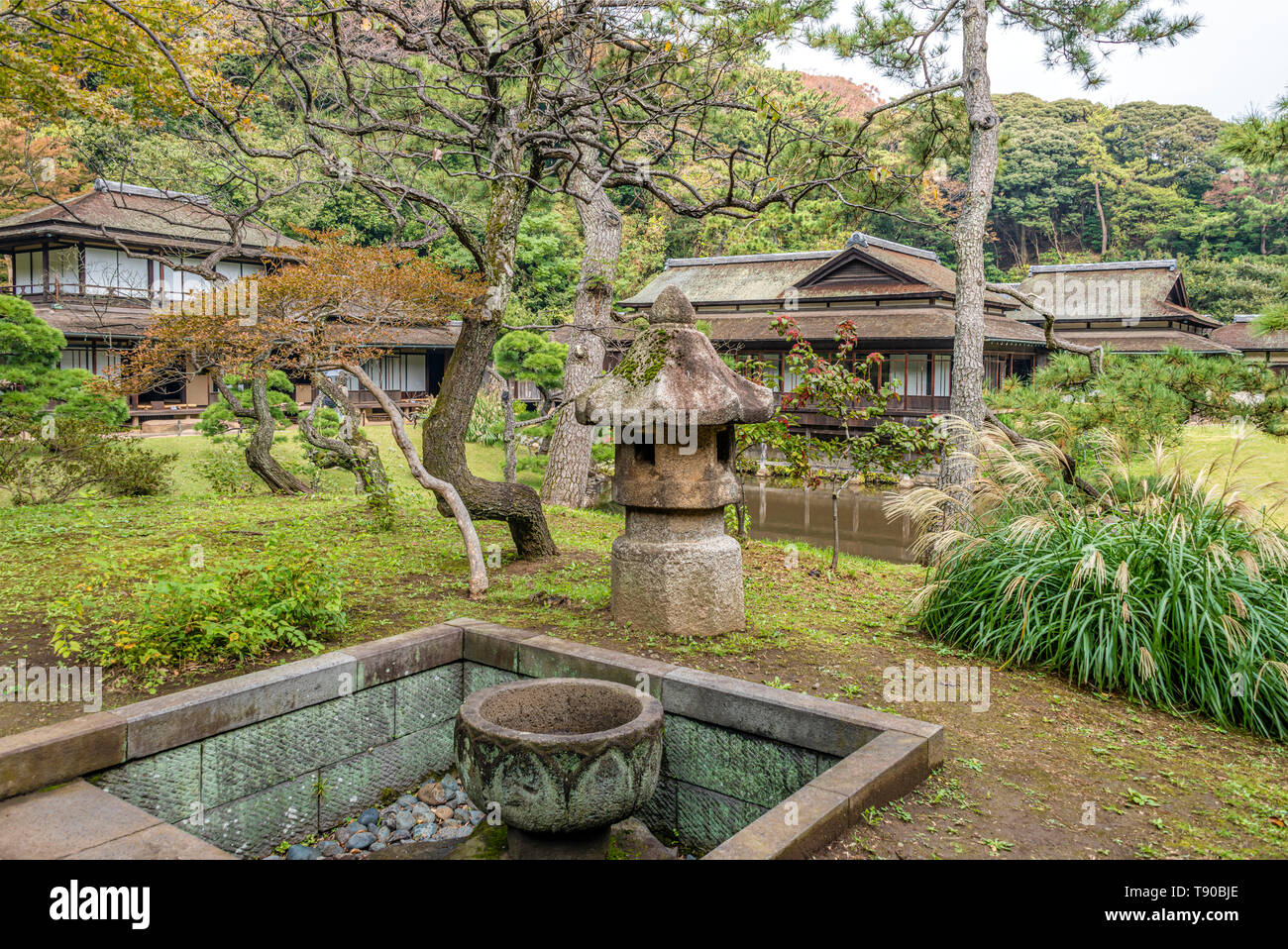 Garden of Rinshunkaku House, Sankeien Garden Open Air Museum, Yokohama, Kanagawa, Japan Stock Photo