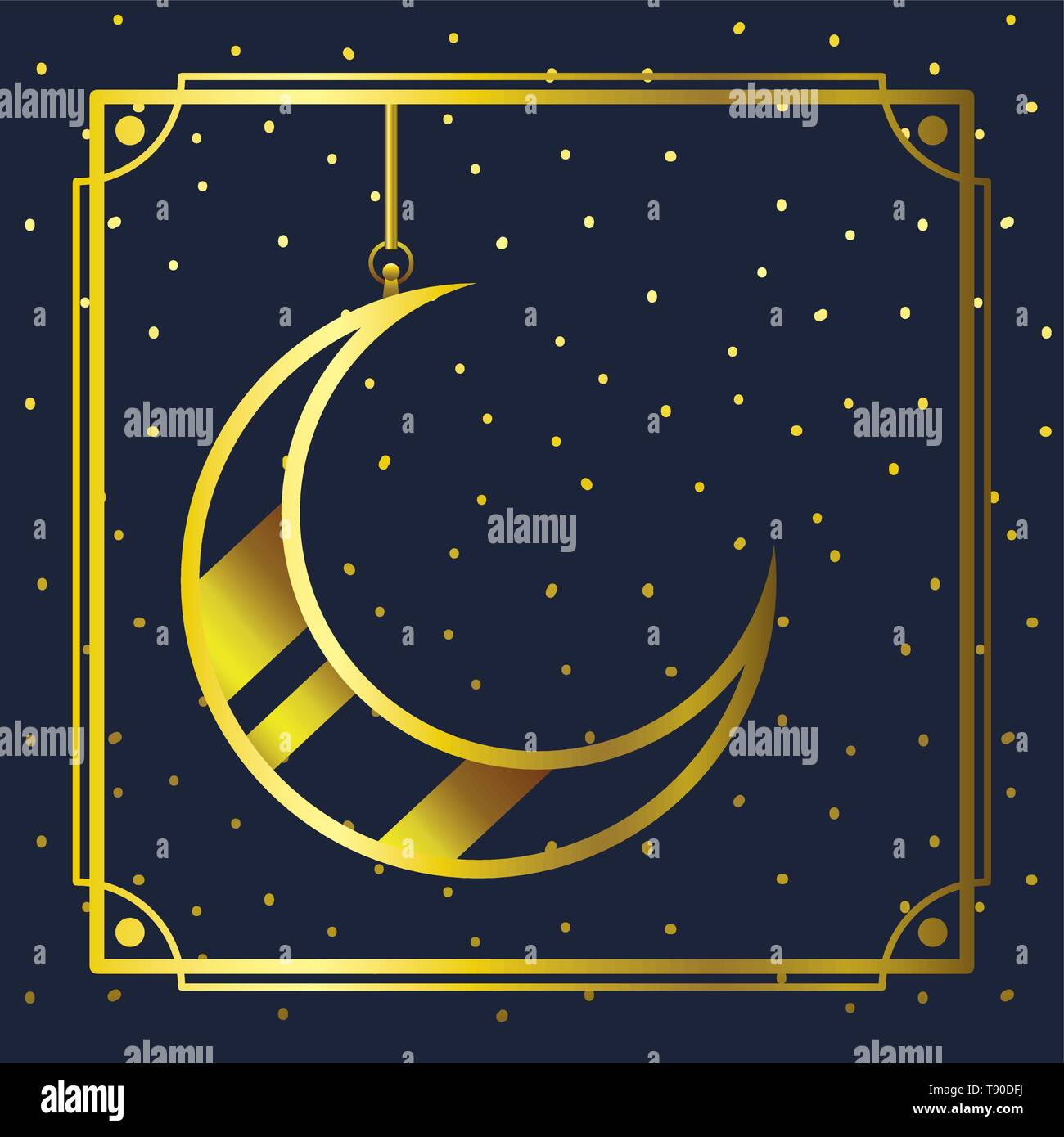 golden frame with moon crescent hanging Stock Vector