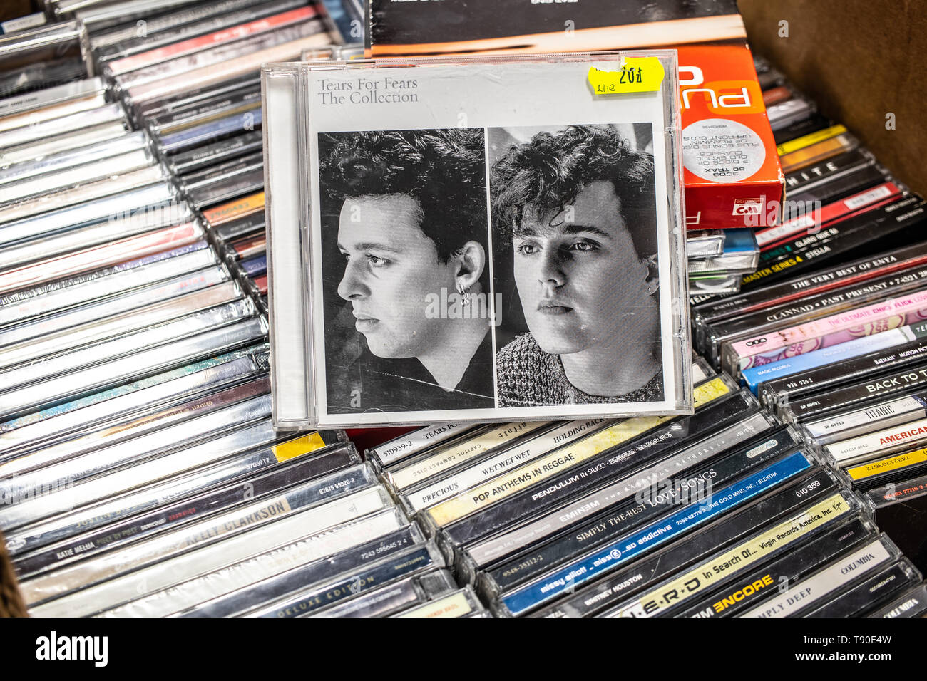 Nadarzyn, Poland, May 11, 2019: Tears for Fears Collections CD album on display for sale, famous English pop rock band by Orzabal and Curt Smith Stock Photo