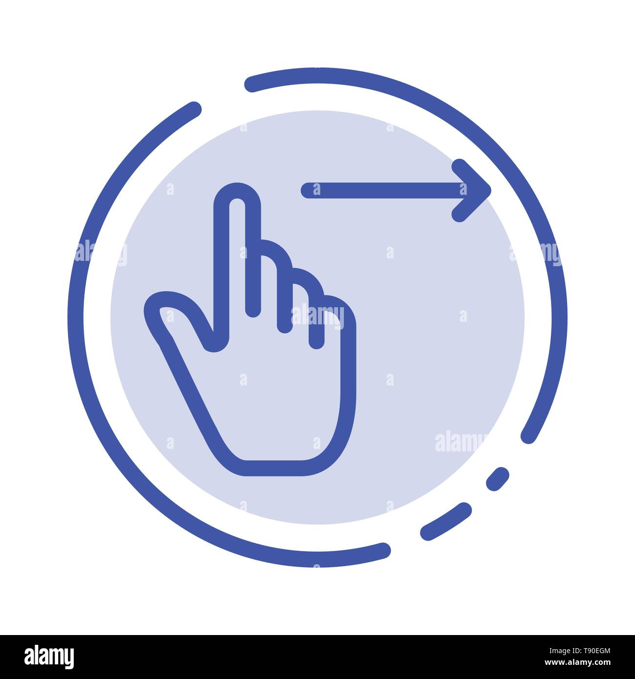 Finger, Gestures, Right, Slide, Swipe Blue Dotted Line Line Icon Stock Vector