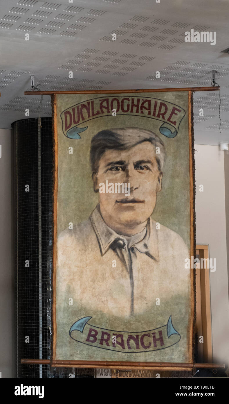 Dublin, Ireland - 10 March, 2019.  Dunlaoghaire Branch Old Irish Poster in Liberty Hall , Dublin Stock Photo