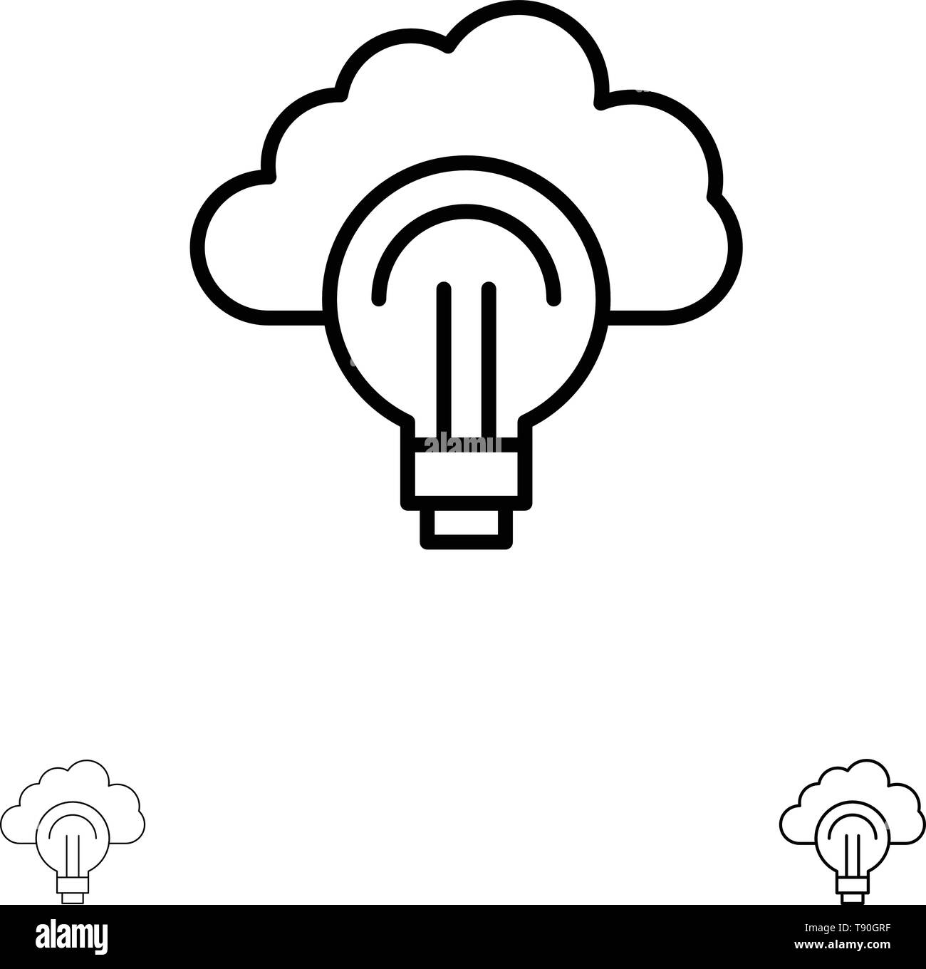 Idea, Light, Bulb, Focus, Success Bold and thin black line icon set Stock Vector