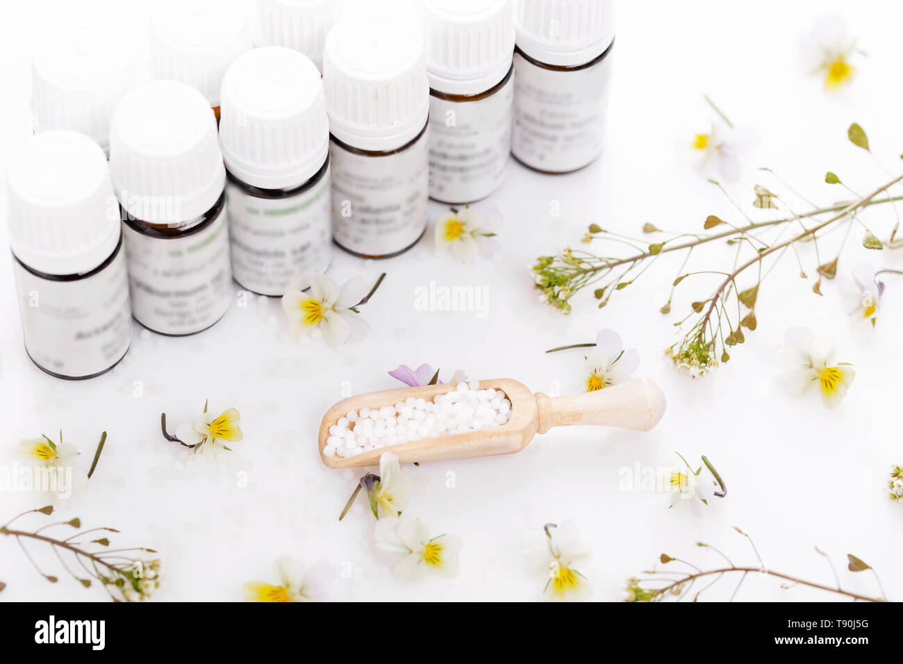 Homeopathy - A homeopathy concept with homeopathic medicine Stock Photo