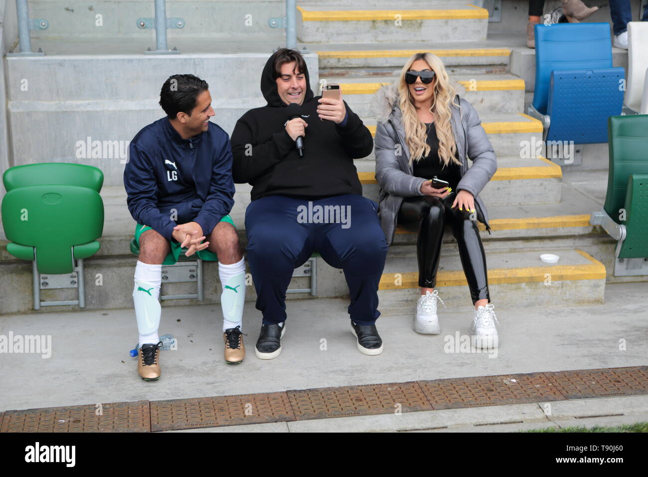 Calum Best ’My Tribute’ charity to father George football match  Featuring: Liam Blackwell, Gatsby, James Argent, Arg, Chloe Ferry Where: Belfast, Northern Ireland, United Kingdom When: 14 Apr 2019 Credit: WENN.com Stock Photo
