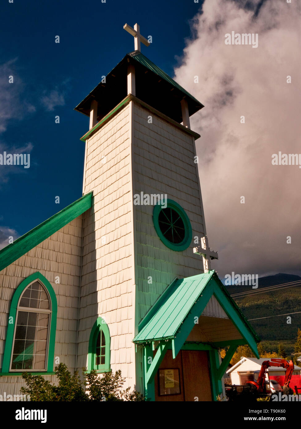 Wooden Church in village of McBride, British Columbia, Canada Stock Photo
