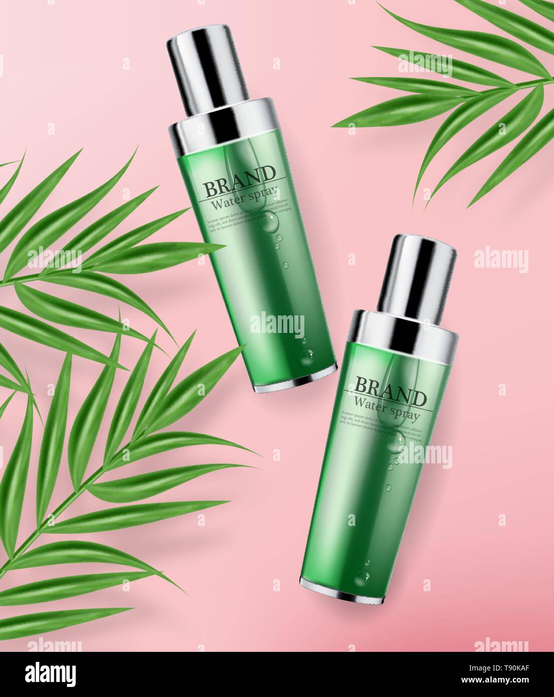 Cosmetics green cream and spray moisturizer hydration Vector realistic