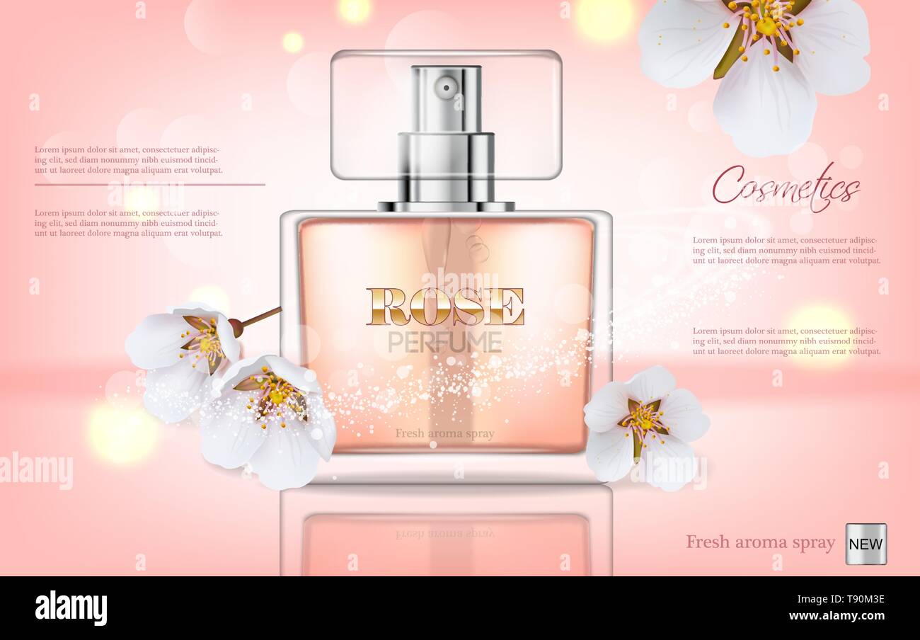 Download Perfume Bottle Vector Realistic Product Packaging Mockup Fresh Spring Aroma Cherry Blossom 3d Template Illustration Stock Vector Image Art Alamy