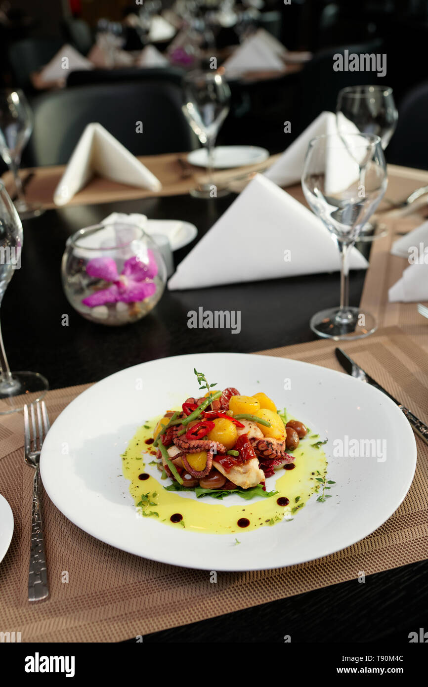 Seafood appetizer on restaurant table Stock Photo Alamy