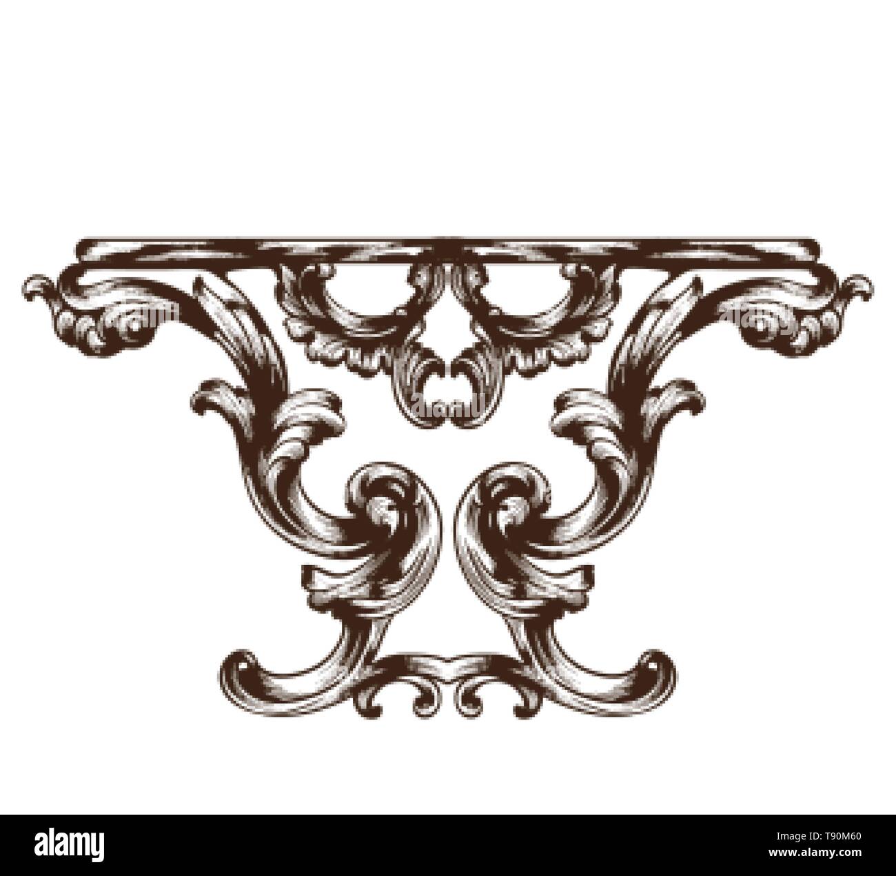 Vintage baroque table. Detailed rich ornament furniture vector illustration graphic line art Stock Vector