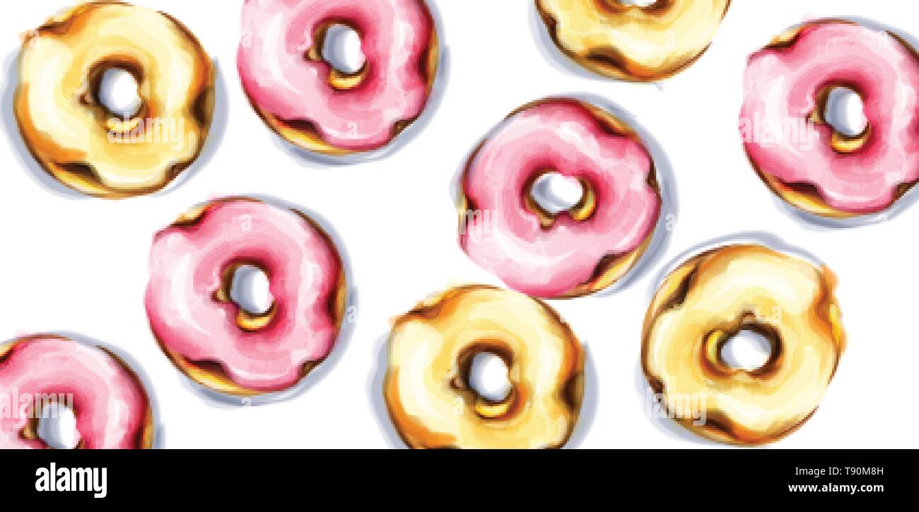 Donuts pattern Vector watercolor. Sweet dessert delicious poster Stock ...