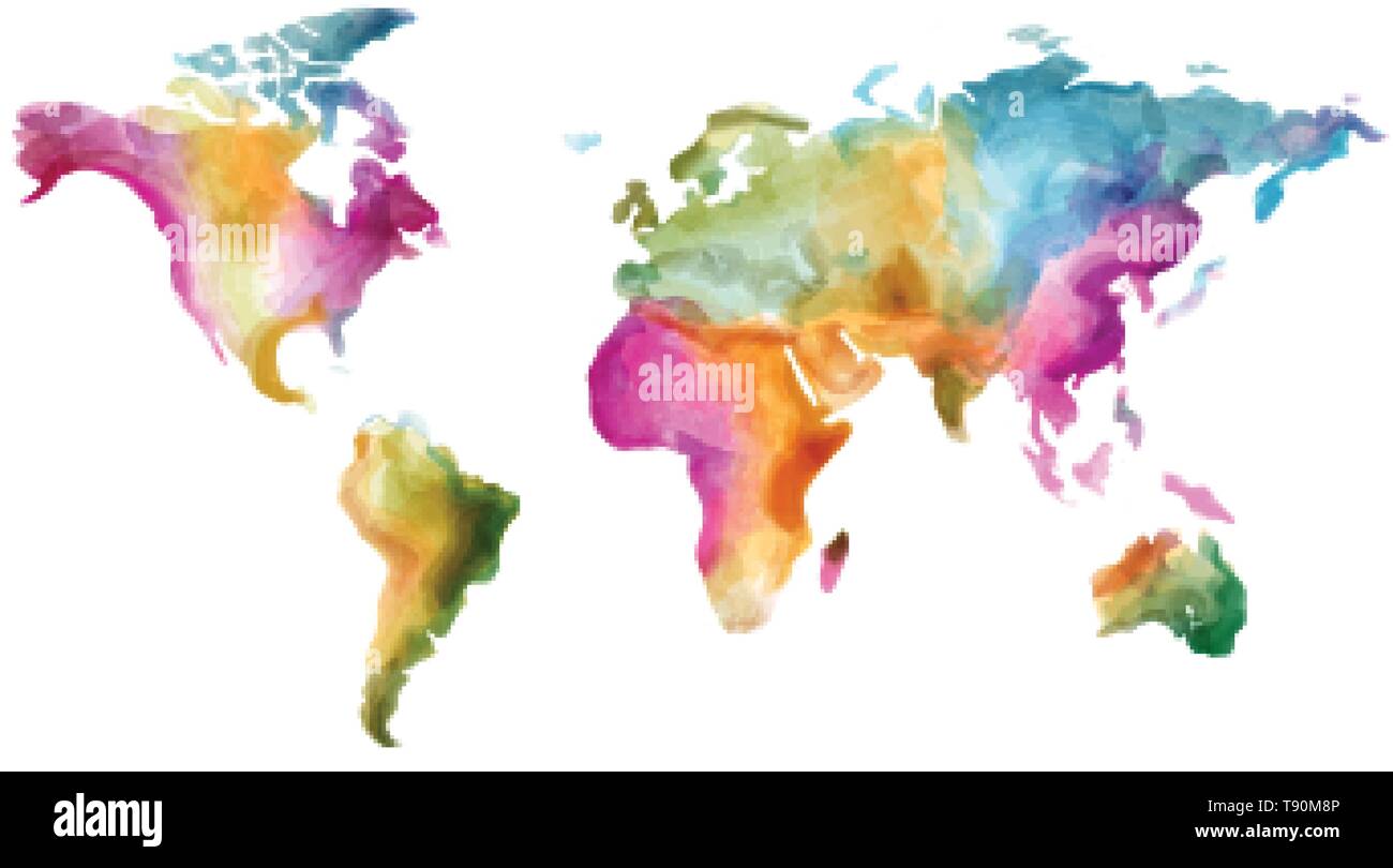 Colorful map of world watercolor hi-res stock photography and images ...