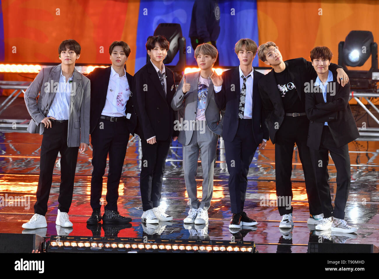 New York, United States. 21st Sep, 2021. Suga and Jin of the South Korean  boy band BTS walk near the United Nations on the East Side of Manhattan.  Credit: SOPA Images Limited/Alamy