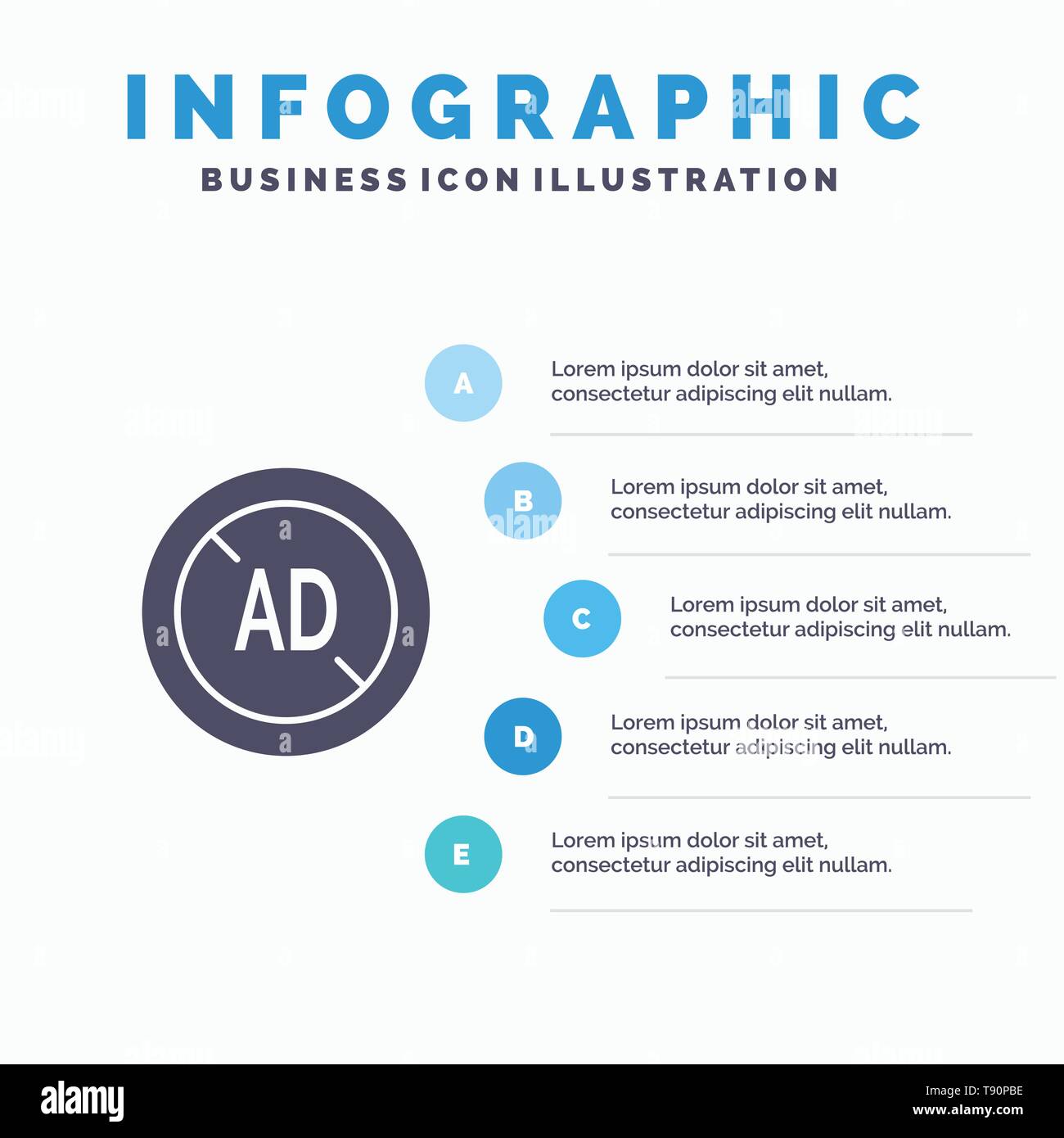 Ad, Blocker, Ad Blocker, Digital Solid Icon Infographics 5 Steps Presentation Background Stock Vector