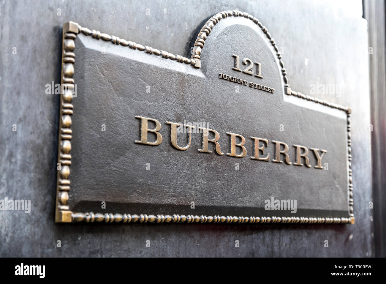 Burberry sign on the store facade, Regent Street, London, UK Stock Photo