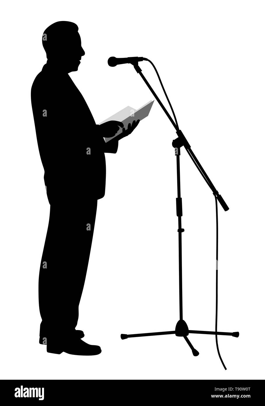 Man giving speech microphone Black and White Stock Photos & Images - Alamy