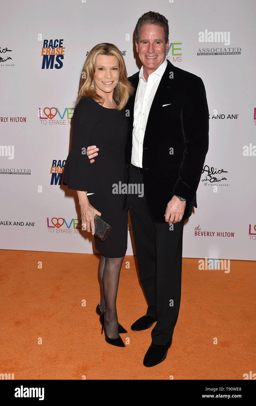 BEVERLY HILLS, CA - MAY 10: Vanna White (L) and John Donaldson attend the 26th Annual Race to Erase MS Gala at The Beverly Hilton Hotel on May 10, 2019 in Beverly Hills, California. Stock Photo