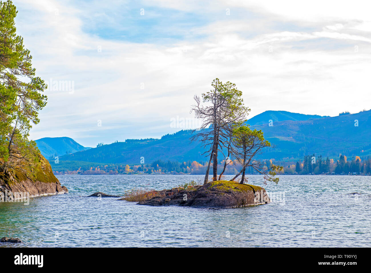 View of Gordon Bay Park in Cowichan Lake during the fall, taken on Vancouver Island, canada Stock Photo