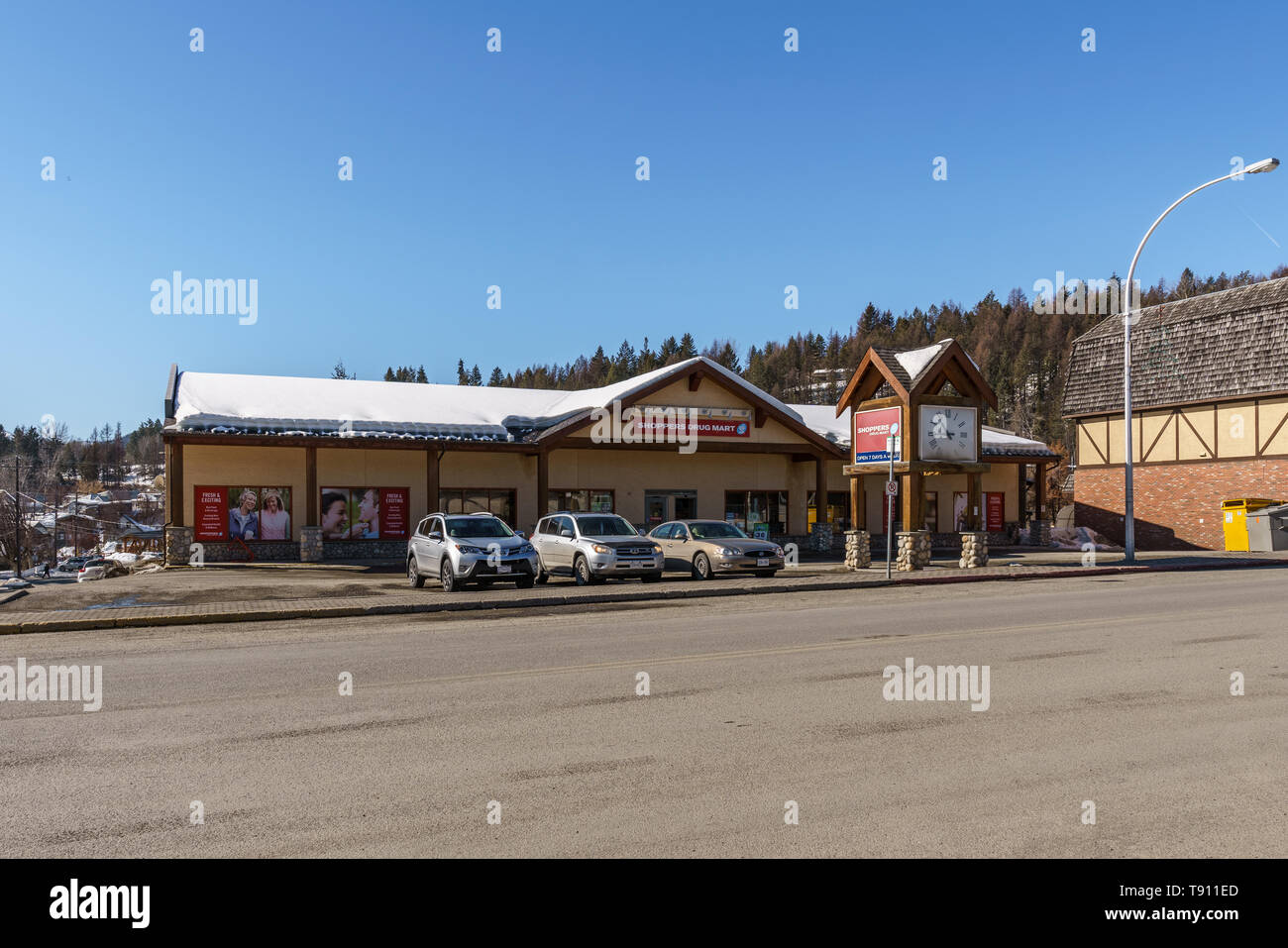 KIMBERLEY, CANADA - MARCH 19, 2019: street view and shoppers drug mart in small town british columbia Stock Photo