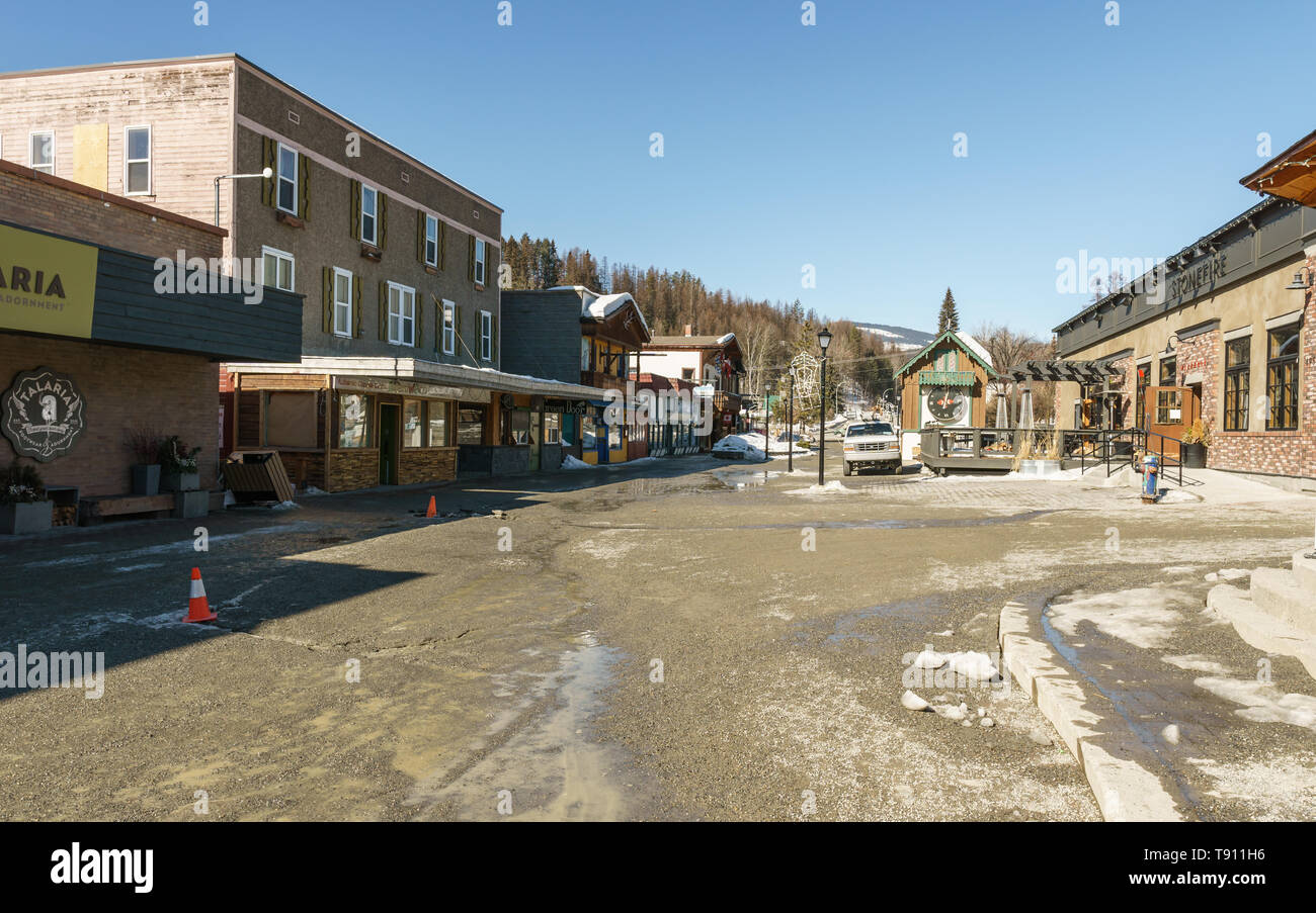 KIMBERLEY, CANADA - MARCH 19, 2019: street view and store front in small town british columbia. Stock Photo