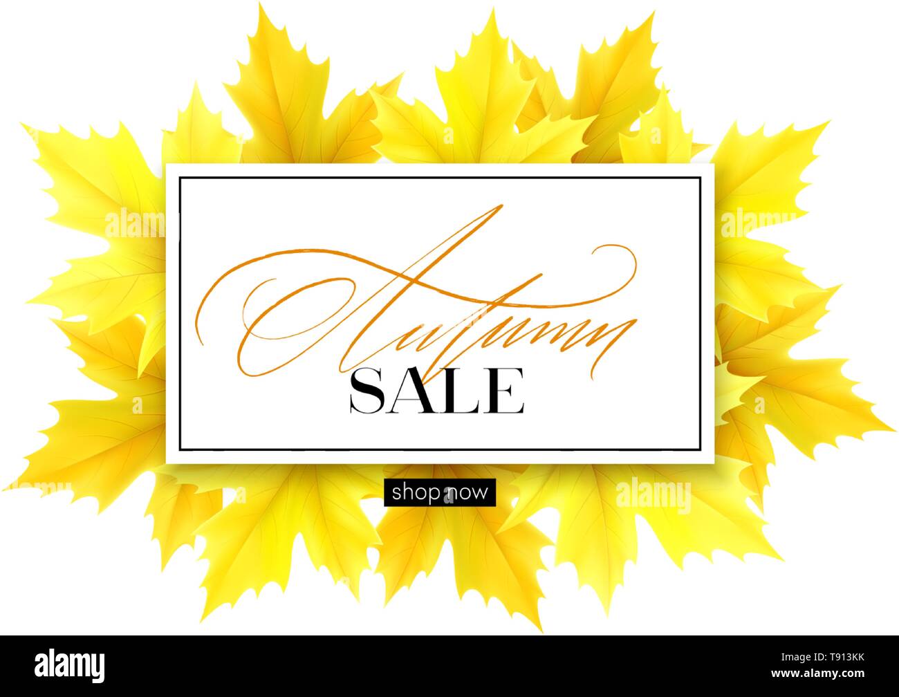 Autumn poster with lettering and yellow autumn maple leaves. Vector illustration Stock Vector