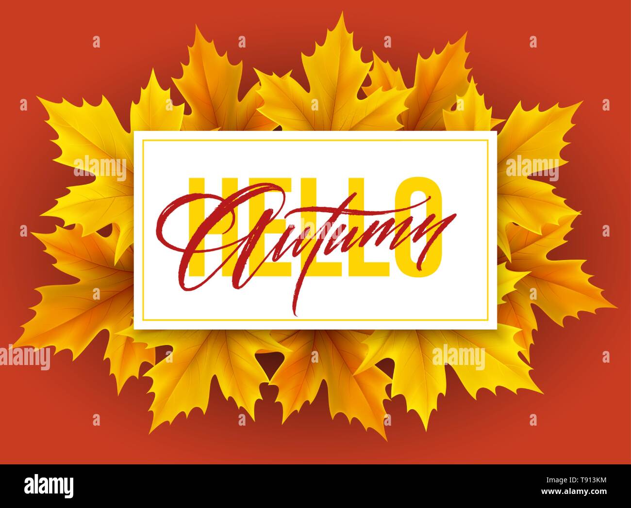 Autumn poster with lettering and yellow autumn maple leaves. Vector illustration Stock Vector