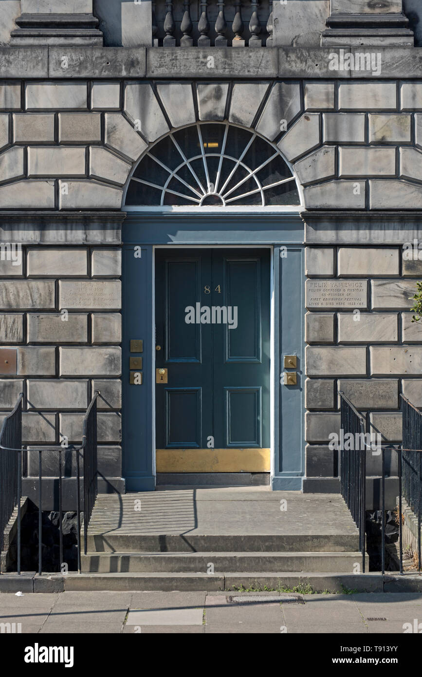 The front door of 84 Great King Street, once the home of Felix Yaniewicz (Polish musician and composer) and L Ingleby Wood (Architect and author). Stock Photo