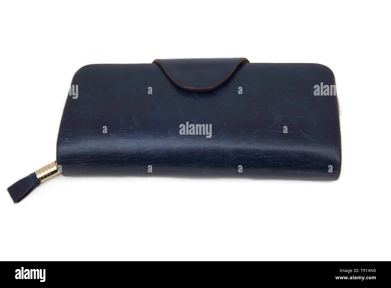 Large Blue Leather Zip Purse Stock Photo