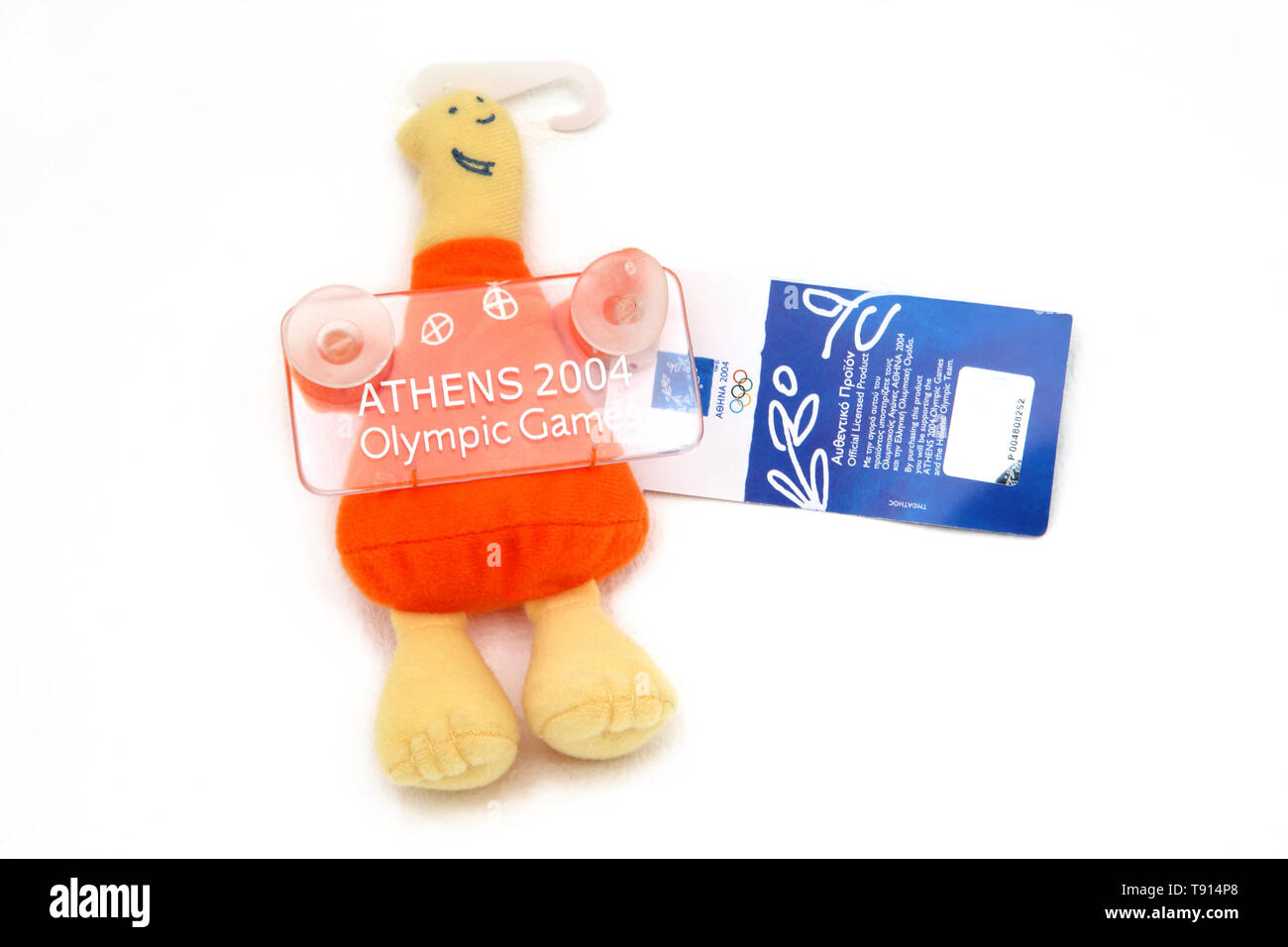 Car Window Sucker Athena Mascot of Athens 2004 Olympic Games Stock Photo