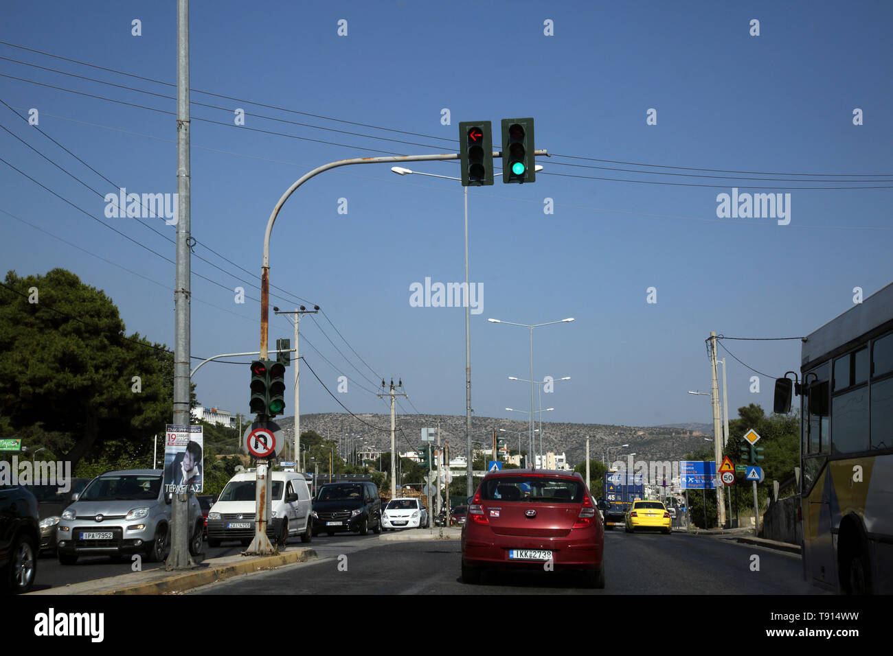 Athens Attica Greece Cars by Traffic Lights Stock Photo Alamy
