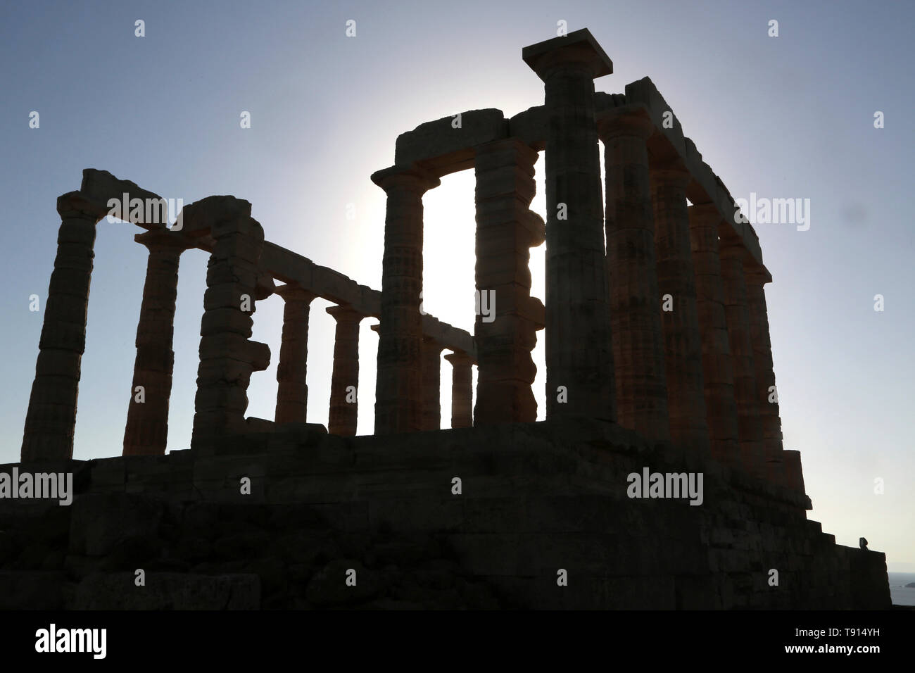 Attica Greece Cape Sounion Sunlight Through Temple Of Poseidon Stock ...
