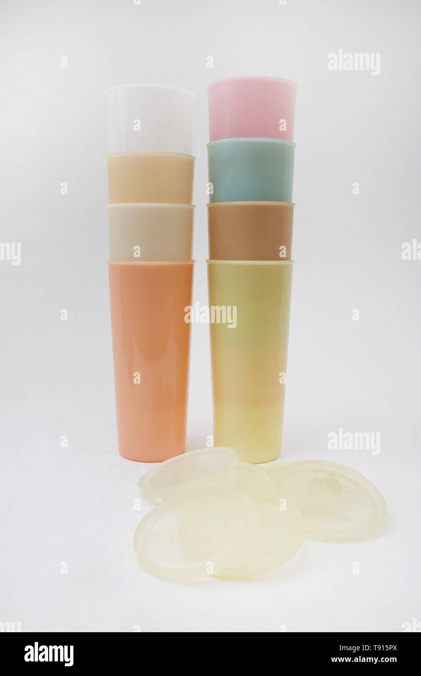 Stacks of Vintage Tupperware Beakers with Lids Stock Photo Alamy