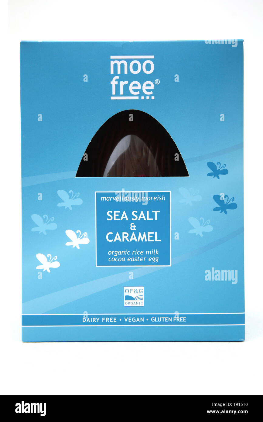 Vegan Moo Free Sea Salt and Caramel Easter Egg made from Organic Rice Milk Stock Photo