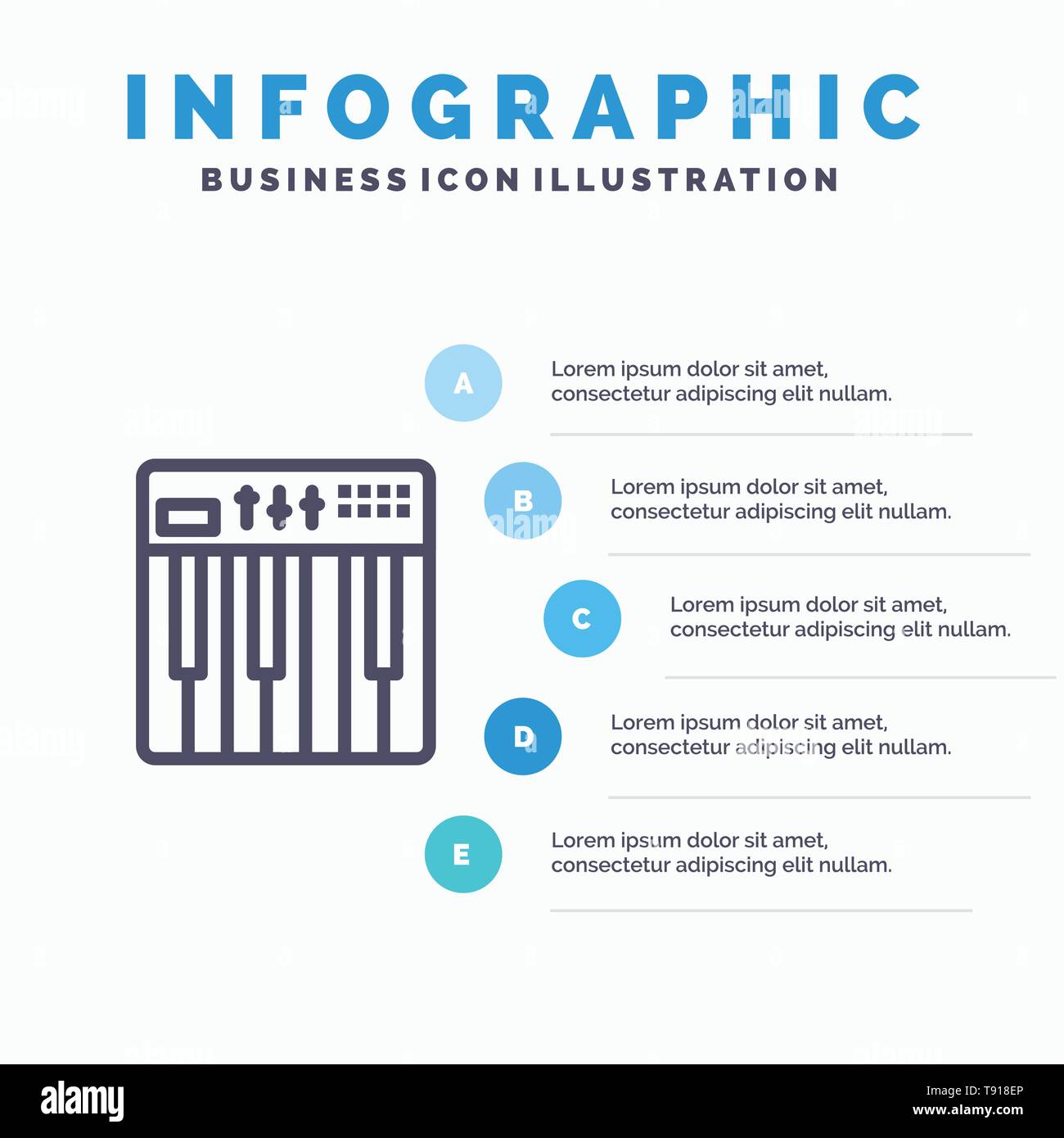 Controller, Hardware, Keyboard, Midi, Music Line icon with 5 steps