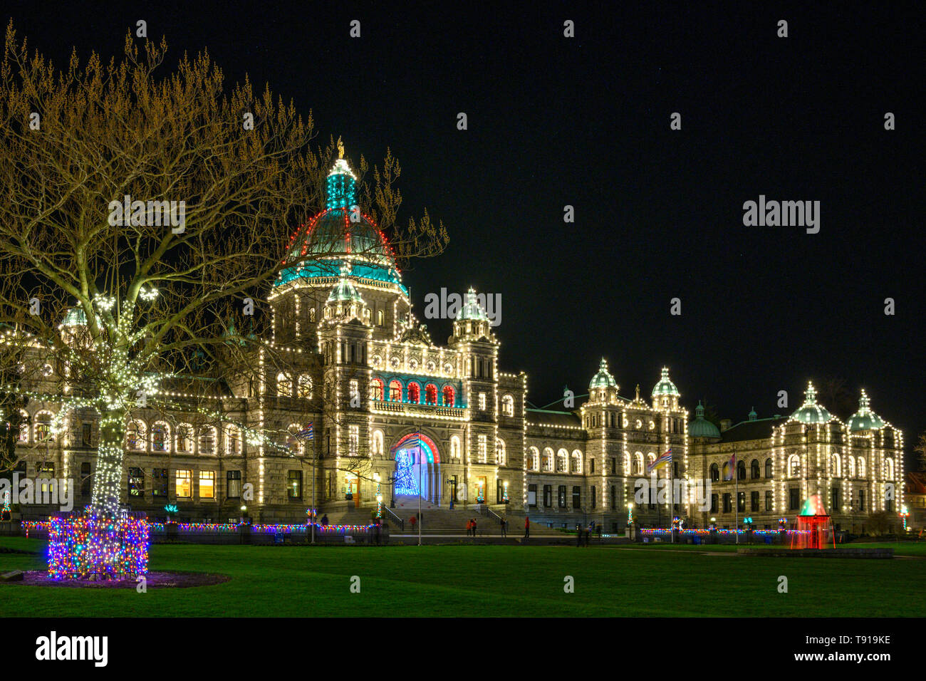 Parliament Buildings (Christmas lights), Victoria, Vancouver Island, BC Canada Stock Photo