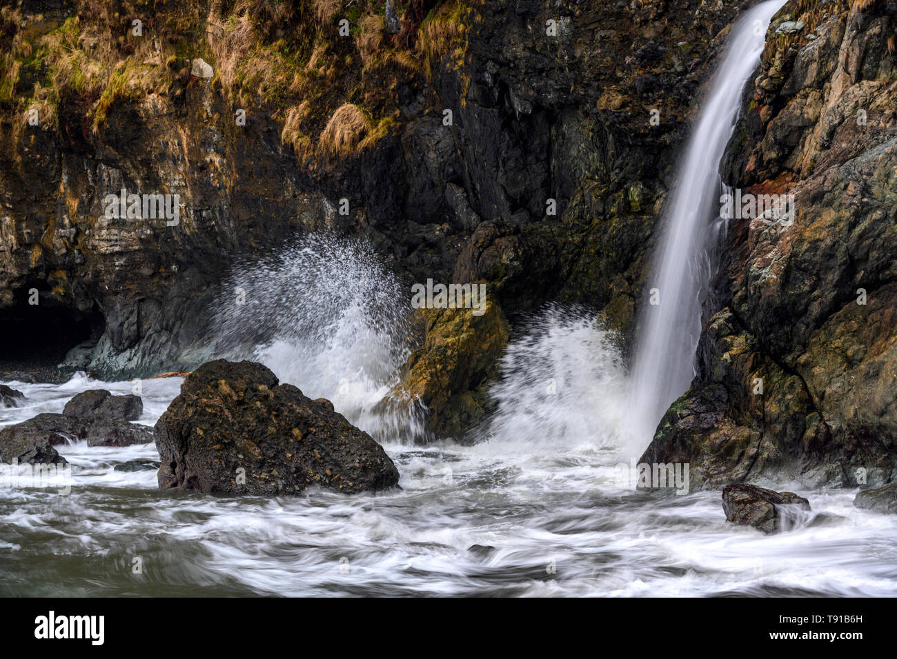 Sombrio Falls, Juan de Fuca Trail, Port Renfrew, Vancouver Island, BC Canada Stock Photo